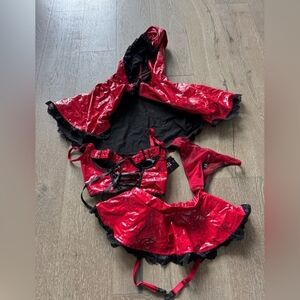 Elegant Red Hooded Lingerie Set